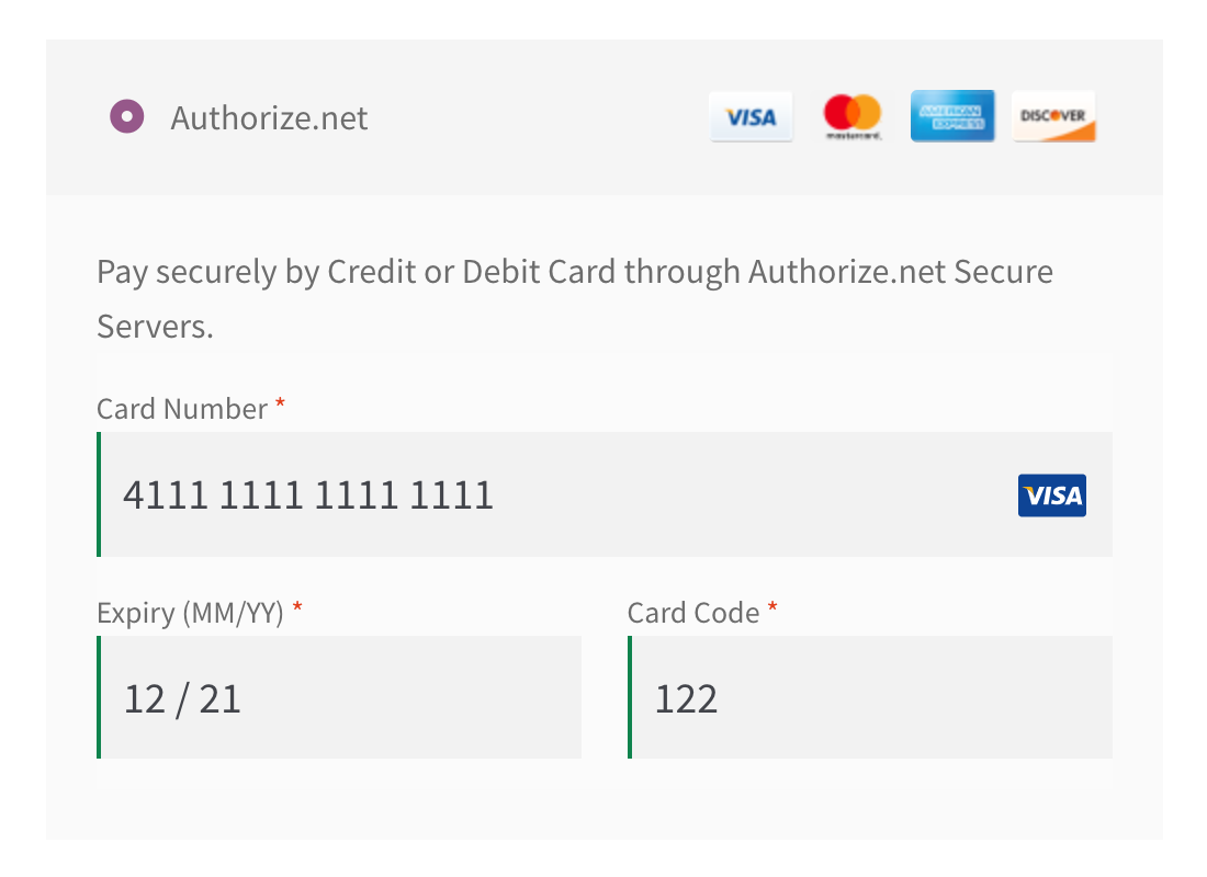 authorize.net woocommerce on-page checkout